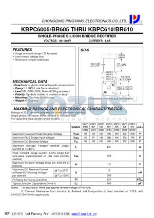 KBPC6005-BR605 datasheet - SINGLE-PHASE SILICON BRIDGE RECTIFIER