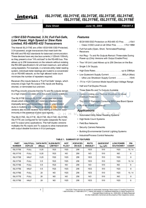 ISL3170E datasheet - RS-485/RS-422 Transceivers