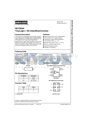 NC7SU04 datasheet - TinyLogic HS Unbuffered Inverter