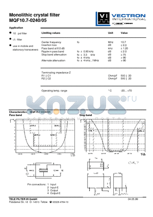 MQF10.7-0240-05 datasheet - Monolithic crystal filter