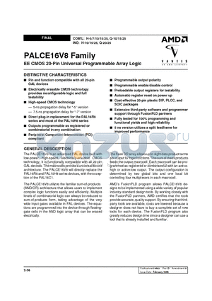 PALCE16V8H-15PI4 datasheet - EE CMOS 20-Pin Universal Programmable Array Logic