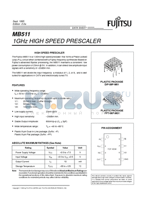 MB511 datasheet - 1GHz HIGH SPEED PRESCALER