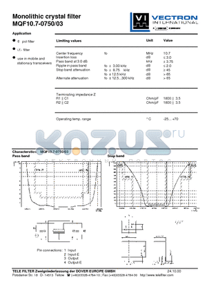 MQF10.7-0750-03 datasheet - Monolithic crystal filter