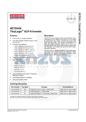 NC7SV04_10 datasheet - TinyLogic^ ULP-A Inverter