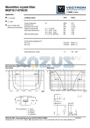 MQF10.7-0750-23 datasheet - Monolithic crystal filter