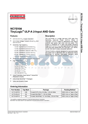 NC7SV08FHX_12 datasheet - TinyLogic^ ULP-A 2-Input AND Gate