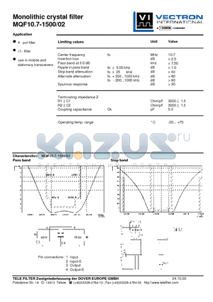 MQF10.7-1500-02 datasheet - Monolithic crystal filter