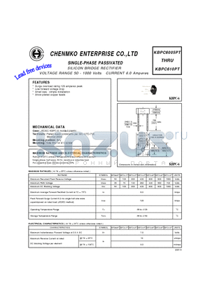 KBPC604PT datasheet - SILICON BRIDGE RECTIFIER