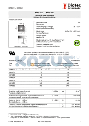 KBPC606 datasheet - Silicon-Bridge-Rectifiers