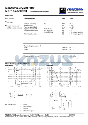 MQF10.7-5000-03 datasheet - Monolithic crystal filter