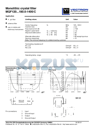MQF120.0-1400-C datasheet - Monolithic crystal filter