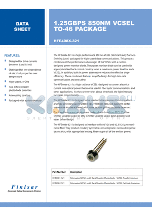 HFE4082-321 datasheet - Attenuated VCSEL with Back Monitor Photodiode - VCSEL Anode Common