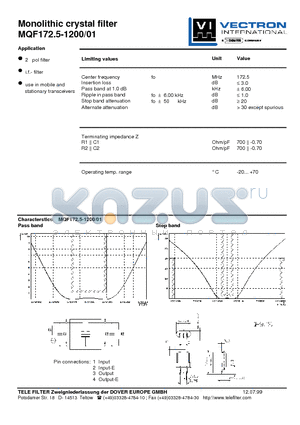 MQF172.5-1200 datasheet - Monolithic crystal filter