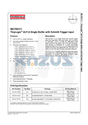 NC7SV17FHX_10 datasheet - TinyLogic^ ULP-A Single Buffer with Schmitt Trigger Input