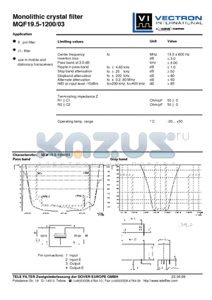 MQF19.5-1200-03 datasheet - Monolithic crystal filter