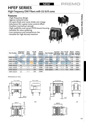 HFEF-433UH datasheet - High Frequency EMI Filters with UU&R cores