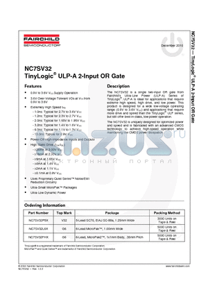 NC7SV32FHX_10 datasheet - TinyLogic^ ULP-A 2-Input OR Gate