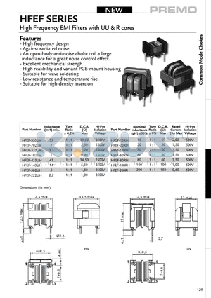 HFEF-80RH datasheet - High Frequency EMI Filters with UU&R cores