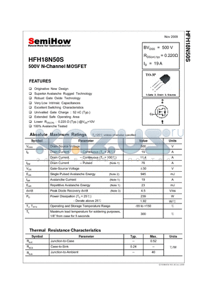 HFH18N50S datasheet - 500V N-Channel MOSFET