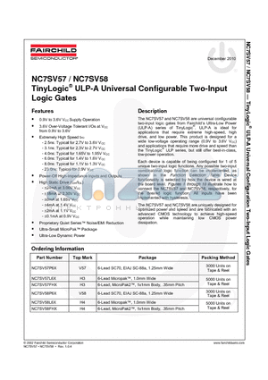 NC7SV57L6X_10 datasheet - TinyLogic^ ULP-A Universal Configurable Two-Input Logic Gates