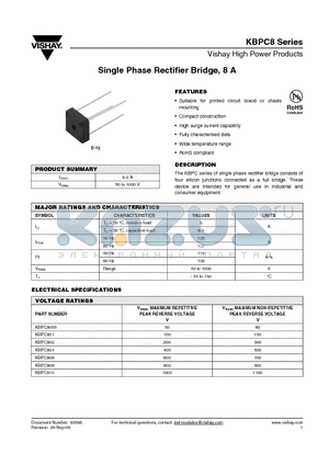 KBPC8 datasheet - Single Phase Rectifier Bridge, 8 A