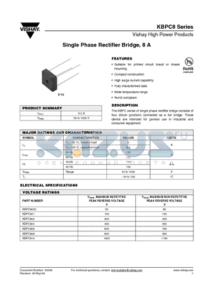 KBPC8 datasheet - Single Phase Rectifier Bridge, 8 A