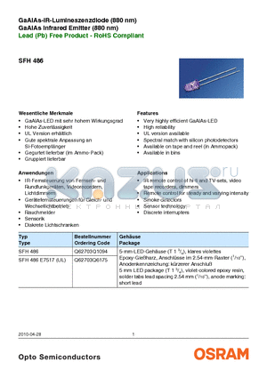 Q62703Q1094 datasheet - GaAlAs-IR-Lumineszenzdiode (880 nm)