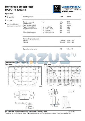 MQF21.4-1200-18 datasheet - Monolithic crystal filter