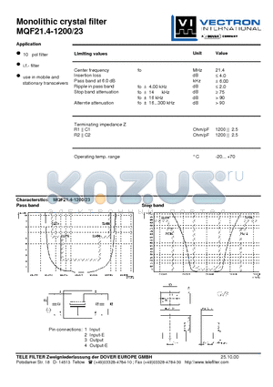 MQF21.4-1200-23 datasheet - Monolithic crystal filter