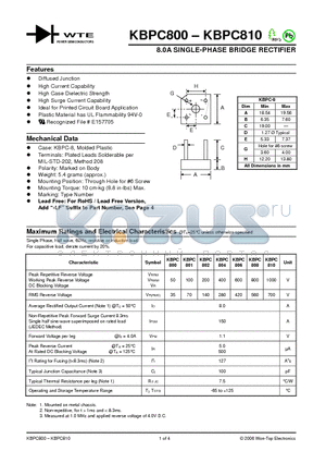 KBPC800_06 datasheet - 8.0A SINGLE-PHASE BRIDGE RECTIFIER