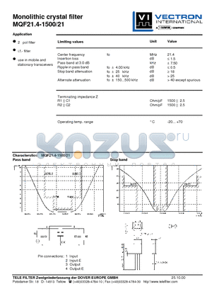 MQF21.4-1500-21 datasheet - Monolithic crystal filter