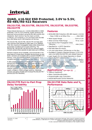 ISL32275EFBZ datasheet - QUAD, a16.5kV ESD Protected, 3.0V to 5.5V, RS-485/RS-422 Receivers