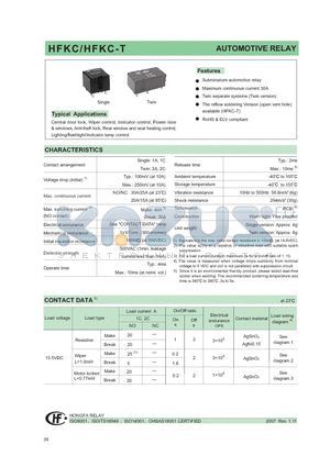 HFKC/0062HSP3 datasheet - AUTOMOTIVE RELAY