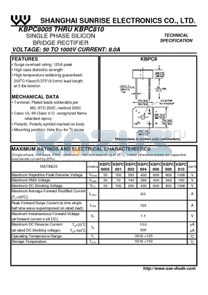 KBPC802 datasheet - SINGLE PHASE SILICON BRIDGE RECTIFIER