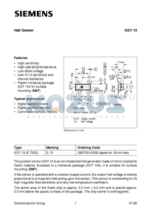 Q62705-K209 datasheet - Hall Sensor