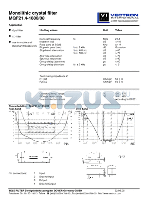 MQF21.4-1800-08_05 datasheet - Monolithic crystal filter