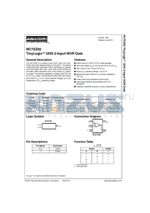 NC7SZ02M5 datasheet - TinyLogic UHS 2-Input NOR Gate