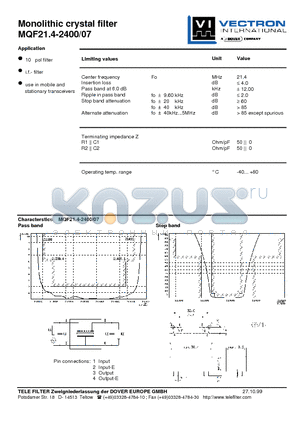 MQF21.4-2400-07 datasheet - Monolithic crystal filter