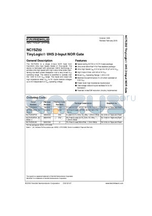 NC7SZ02P5X datasheet - TinyLogic UHS 2-Input NOR Gate