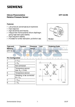 Q62705-K274 datasheet - Silicon Piezoresistive Relative Pressure Sensor