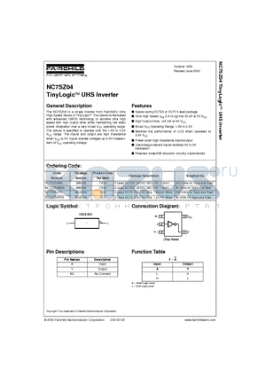 NC7SZ04 datasheet - TinyLogic UHS Inverter