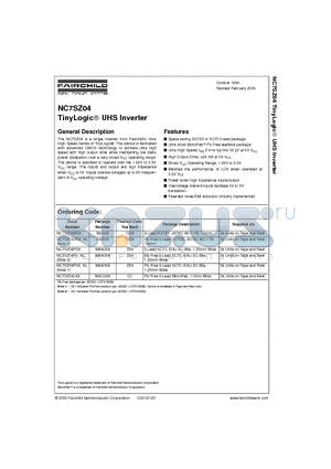 NC7SZ04P5X datasheet - TinyLogic UHS Inverter