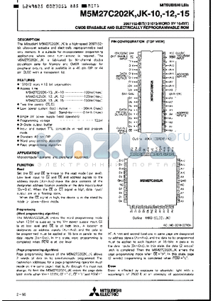 M5M27C202JK-12 datasheet - 2097152-BIT(131072-WORD BY 16-BIT) CMOS ERASABLE AND ELECTRICALLY REPROGRAMMABLE ROM