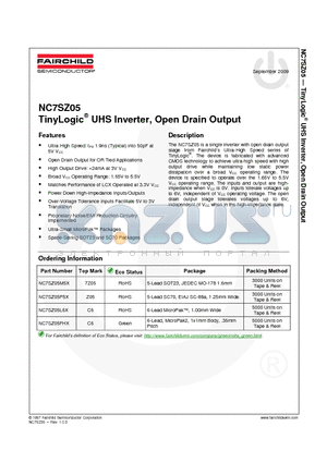 NC7SZ05M5X_09 datasheet - TinyLogic^ UHS Inverter, Open Drain Output