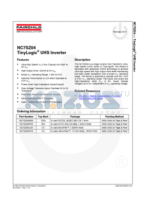 NC7SZ04_11 datasheet - TinyLogic^ UHS Inverter