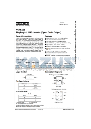NC7SZ05L6X datasheet - TinyLogic UHS Inverter (Open Drain Output)