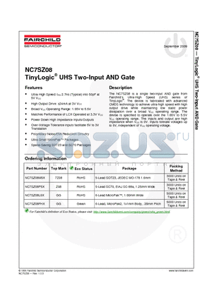 NC7SZ08FHX_09 datasheet - TinyLogic^ UHS Two-Input AND Gate