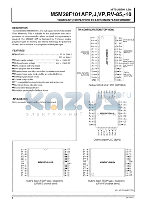 M5M28F101AFP datasheet - 1048576-BIT (131072-WORD BY 8-BIT) CMOS FLASH MEMORY