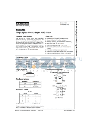 NC7SZ08P5X datasheet - TinyLogic UHS 2-Input AND Gate