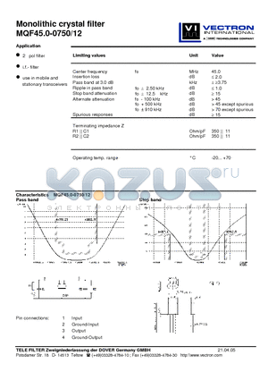 MQF45.0-0750-12 datasheet - Monolithic crystal filter